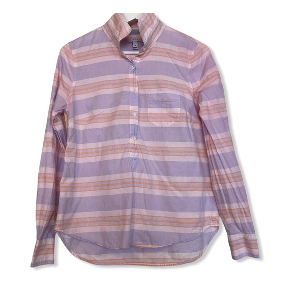 J. Crew Tops - J.Crew Striped Popover Poplin Button Down Shirt Purple/Orange Stripe Size 4